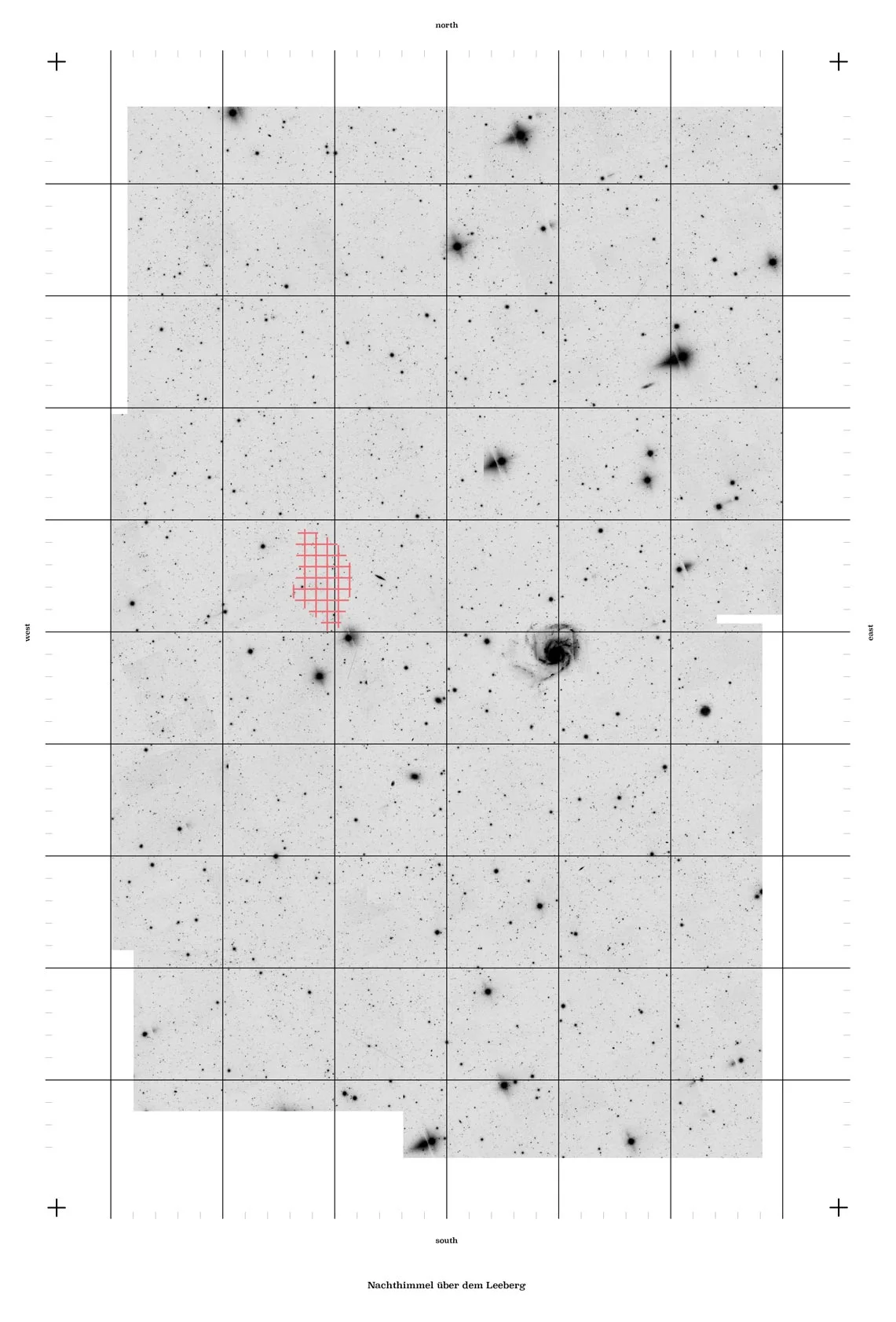Nachthimmel über dem Leeberg, Großmugl; Wegenetz/ Koordinatensystem