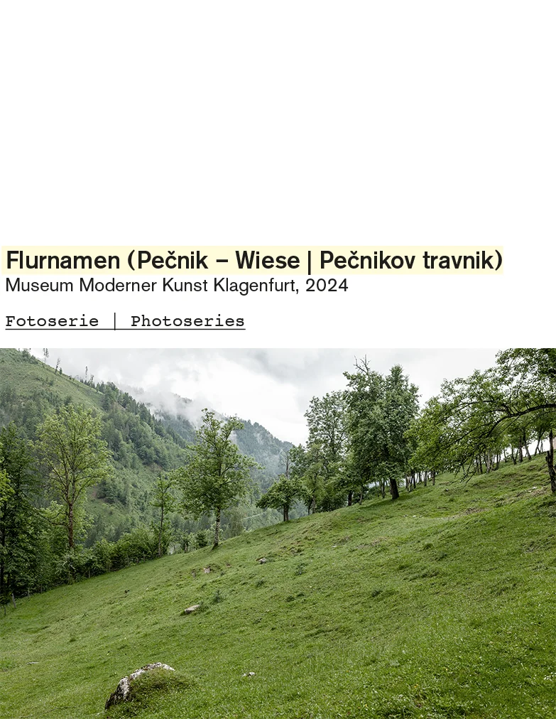 Nicole Six und Paul Petritsch, Flurnamen (Pečnikov travnik/Pečnik-Wiese) © Bildrecht, 2023