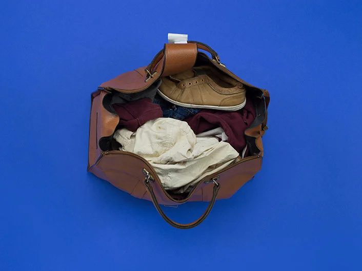 Lost and Found, 2018, Kunstledertasche, braun; Foto | photo: Gergor Ecker